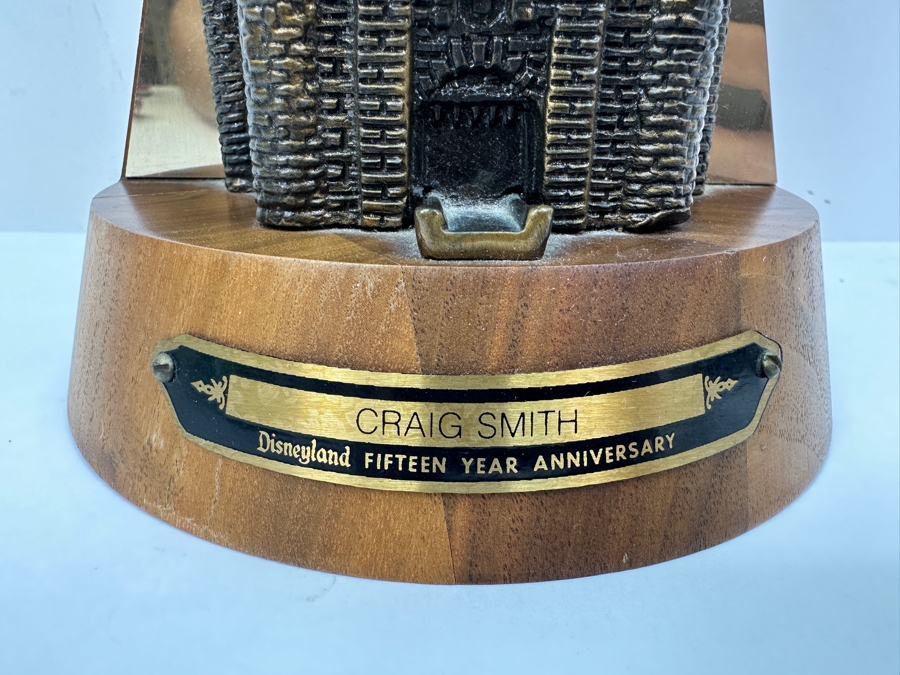 Rare Disneyland 15th Year Anniversary Cast Member Service Award For Craig Smith Sleeping Beauty Castle Bronze Statue On Wooden Base 10'H [Photo 6]