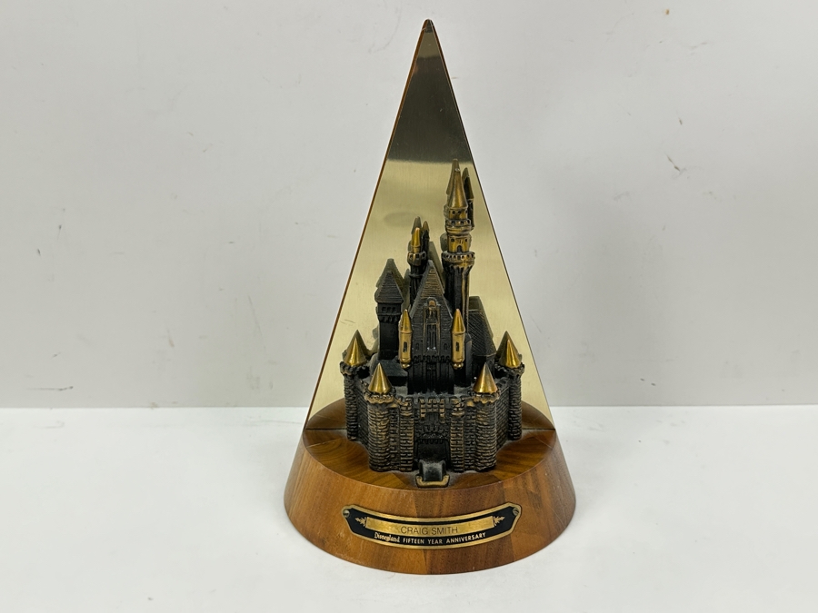 Rare Disneyland 15th Year Anniversary Cast Member Service Award For Craig Smith Sleeping Beauty Castle Bronze Statue On Wooden Base 10'H [Photo 2]