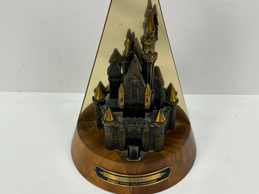 Rare Disneyland 15th Year Anniversary Cast Member Service Award For Craig Smith Sleeping Beauty Castle Bronze Statue On Wooden Base 10'H [Photo 3]