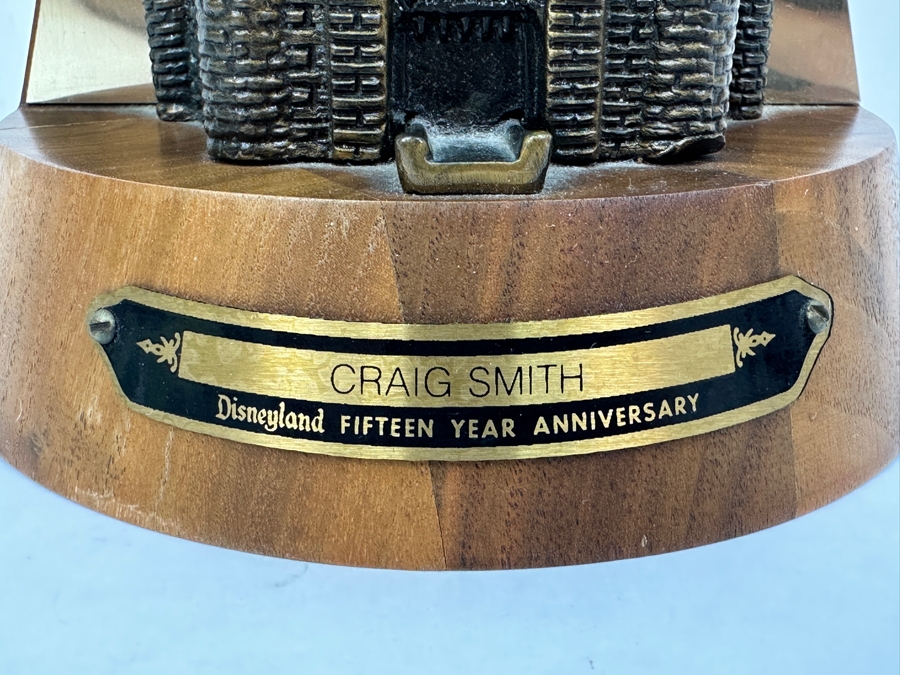 Rare Disneyland 15th Year Anniversary Cast Member Service Award For Craig Smith Sleeping Beauty Castle Bronze Statue On Wooden Base 10'H [Photo 5]