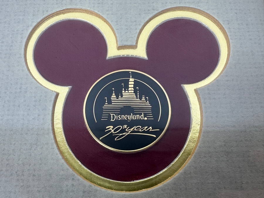Disneyland 30th Year Anniversary Coin Medallion Walt Disney Productions Professionally Framed With Mickey Mouse Ears Mat 6 X 5.5 [Photo 3]