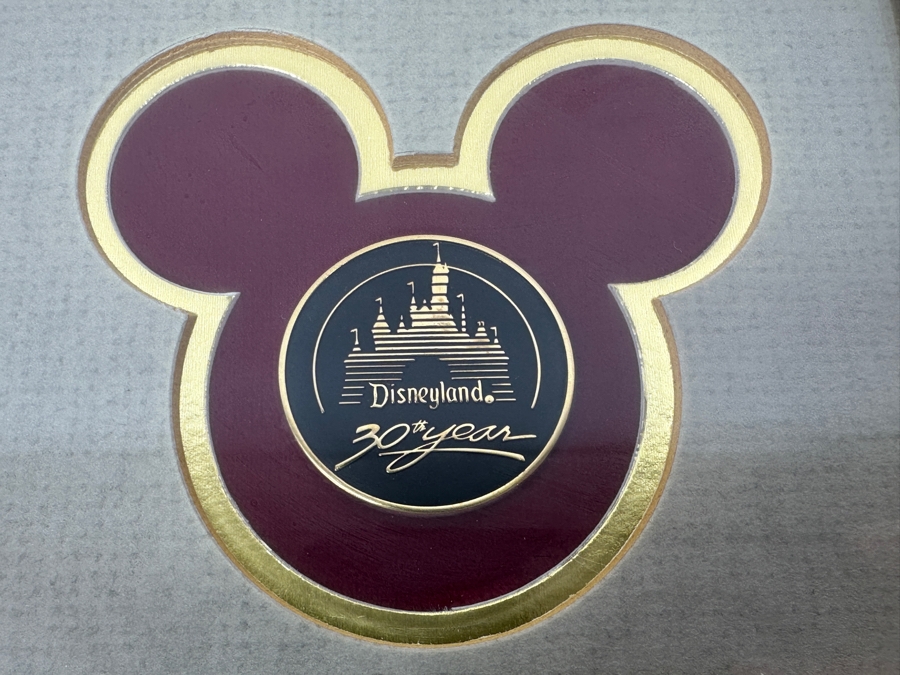Disneyland 30th Year Anniversary Coin Medallion Walt Disney Productions Professionally Framed With Mickey Mouse Ears Mat 6 X 5.5