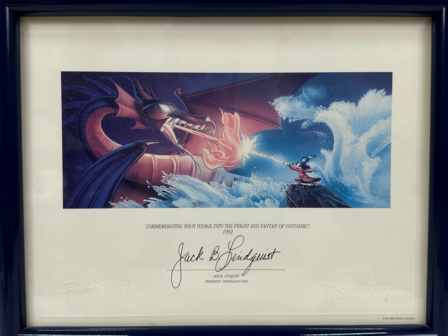 1992 Fantasmic! Commemorative Certificate From Disneyland Park Professionally Framed 12 X 9.5