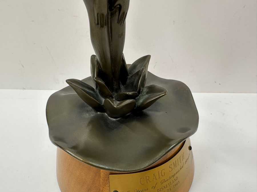 Rare Disneyland Cast Member 25 Years Of Distinguished Service Award Bronze Tinker Bell Sculpture On Wooden Base 'Craig Smith 25 Years Of Distinguished Service Disneyland June 24, 1968' 13.5H [Photo 6]
