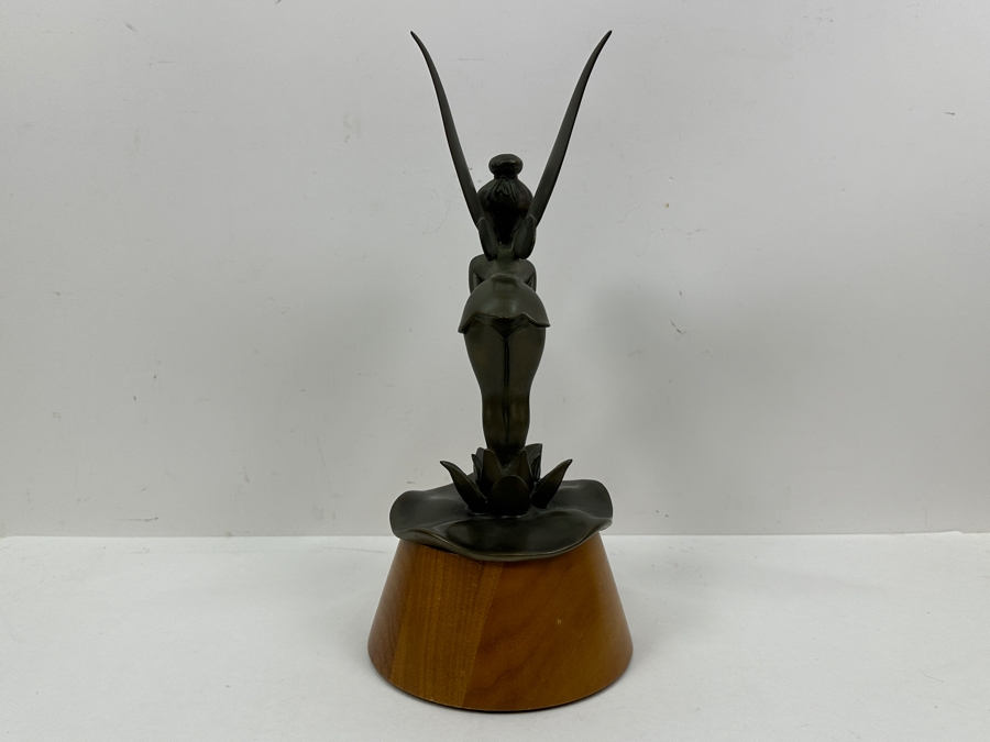 Rare Disneyland Cast Member 25 Years Of Distinguished Service Award Bronze Tinker Bell Sculpture On Wooden Base 'Craig Smith 25 Years Of Distinguished Service Disneyland June 24, 1968' 13.5H [Photo 16]