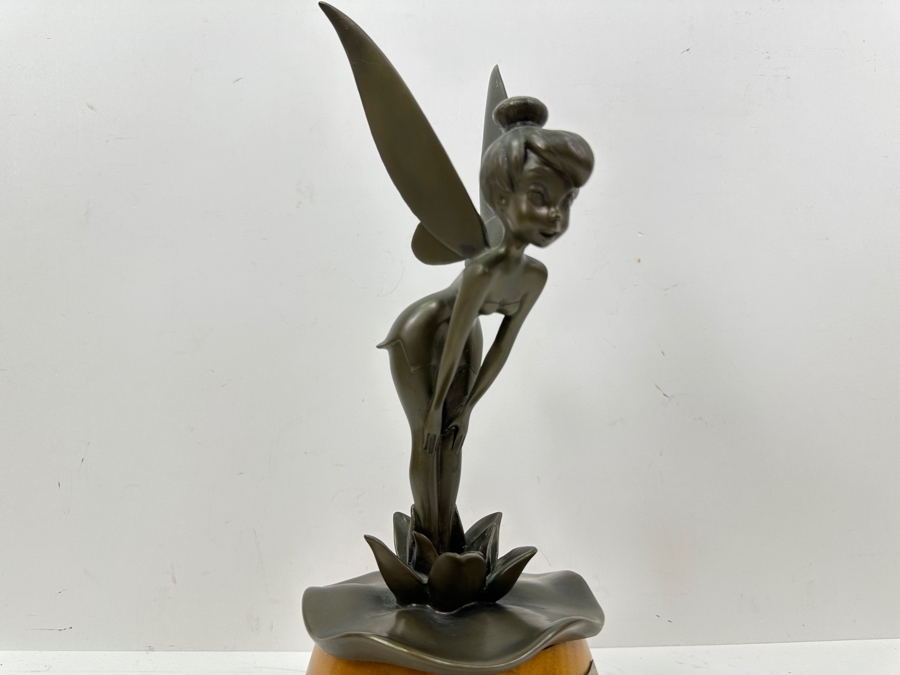 Rare Disneyland Cast Member 25 Years Of Distinguished Service Award Bronze Tinker Bell Sculpture On Wooden Base 'Craig Smith 25 Years Of Distinguished Service Disneyland June 24, 1968' 13.5H [Photo 4]