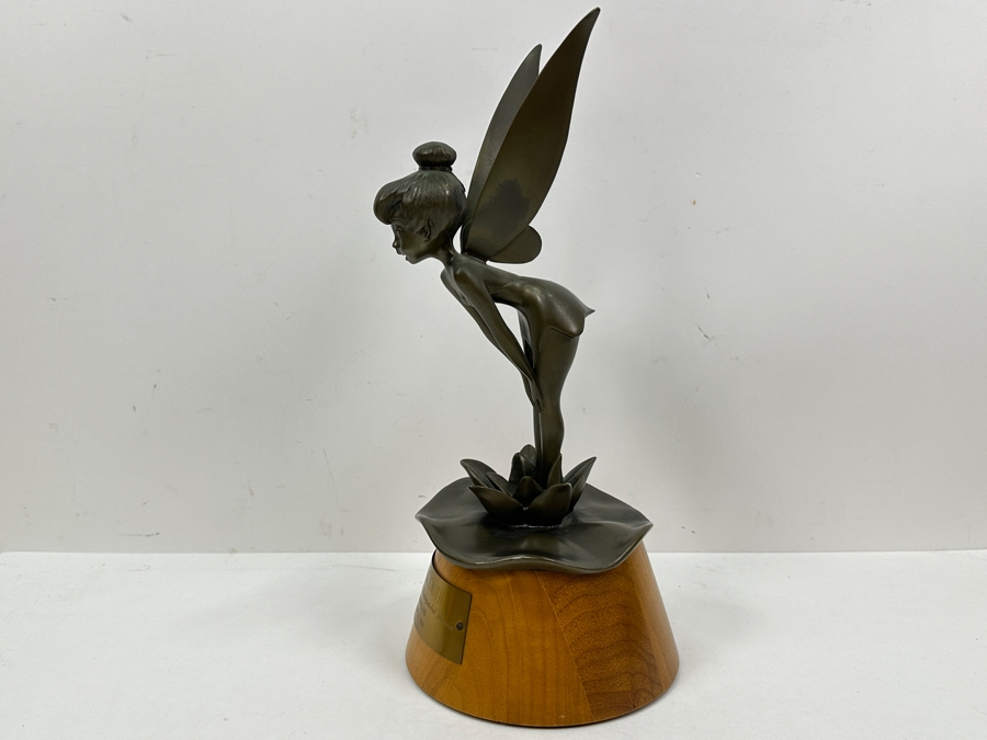 Rare Disneyland Cast Member 25 Years Of Distinguished Service Award Bronze Tinker Bell Sculpture On Wooden Base 'Craig Smith 25 Years Of Distinguished Service Disneyland June 24, 1968' 13.5H [Photo 10]