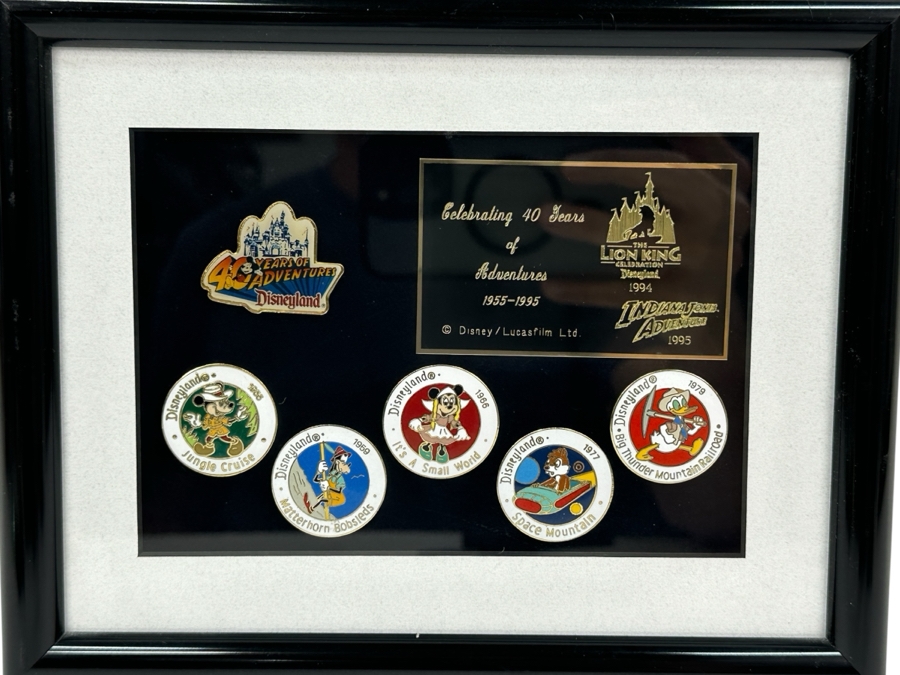 Disneyland Trading Pins Celebrating 40 Years Of Adventures 1955-95 Disney/Lucasfilm Lion King Celebration Disneyland '94 & Indiana Jones Adventures '95: Jungle Cruise, Matterhorn Bobsleds, It's A Small World, Space Mountain & Big Thunder Mountain Railroad