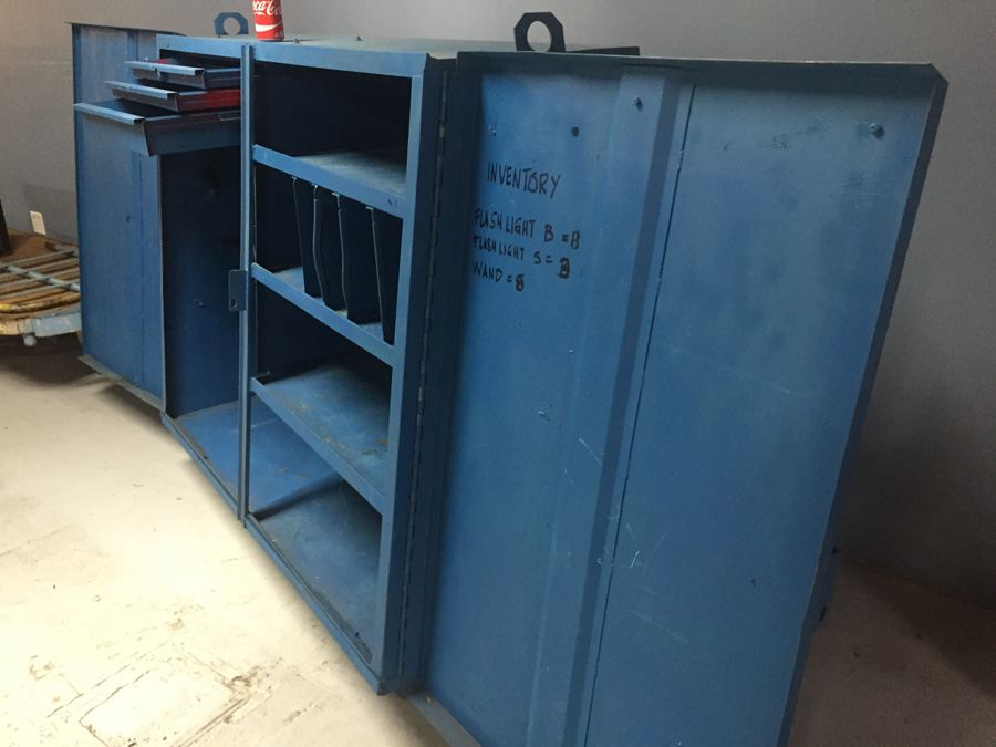 Industrial Blue Metal Cabinet On Casters Used by Post Office During Tax Season [Photo 21]