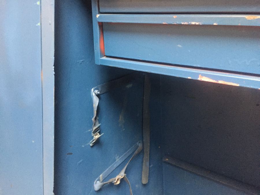Industrial Blue Metal Cabinet On Casters Used by Post Office During Tax Season [Photo 17]