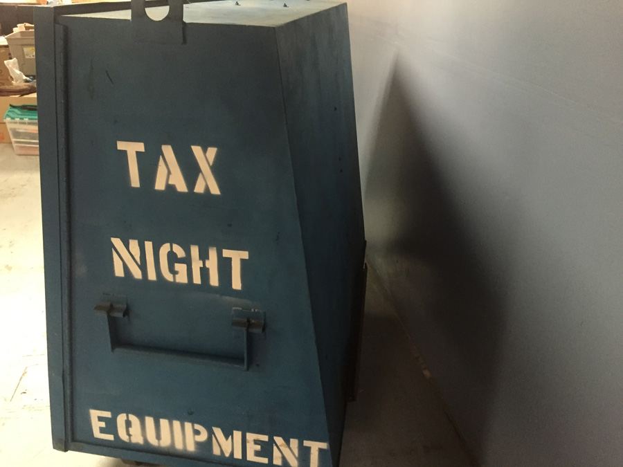 Industrial Blue Metal Cabinet On Casters Used by Post Office During Tax Season [Photo 11]