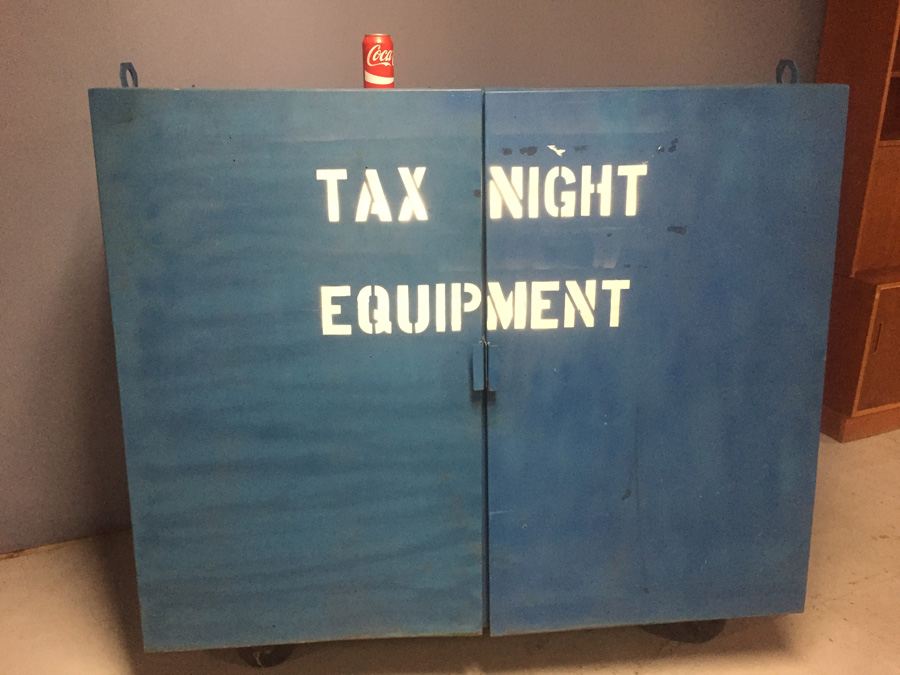 Industrial Blue Metal Cabinet On Casters Used by Post Office During Tax Season [Photo 13]