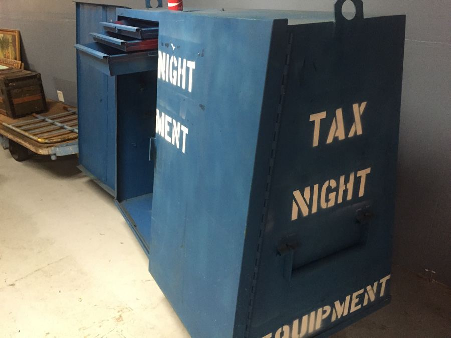 Industrial Blue Metal Cabinet On Casters Used by Post Office During Tax Season [Photo 22]