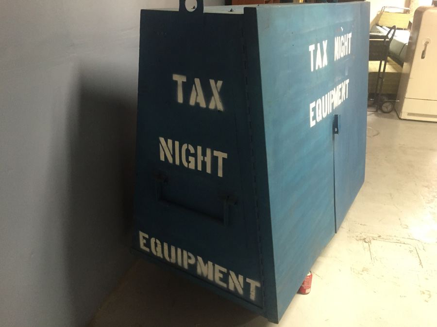 Industrial Blue Metal Cabinet On Casters Used by Post Office During Tax Season [Photo 7]