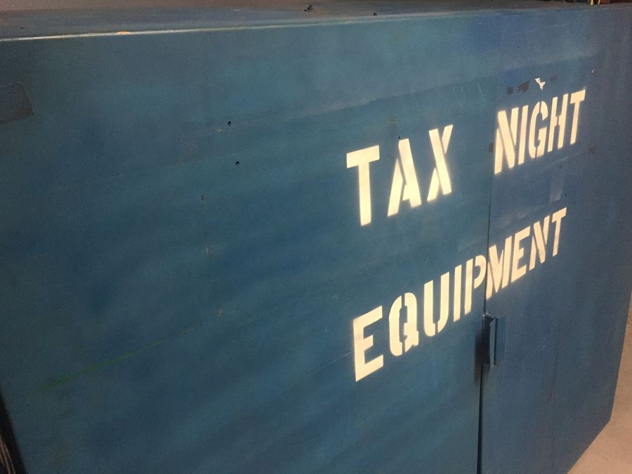 Industrial Blue Metal Cabinet On Casters Used by Post Office During Tax Season [Photo 6]