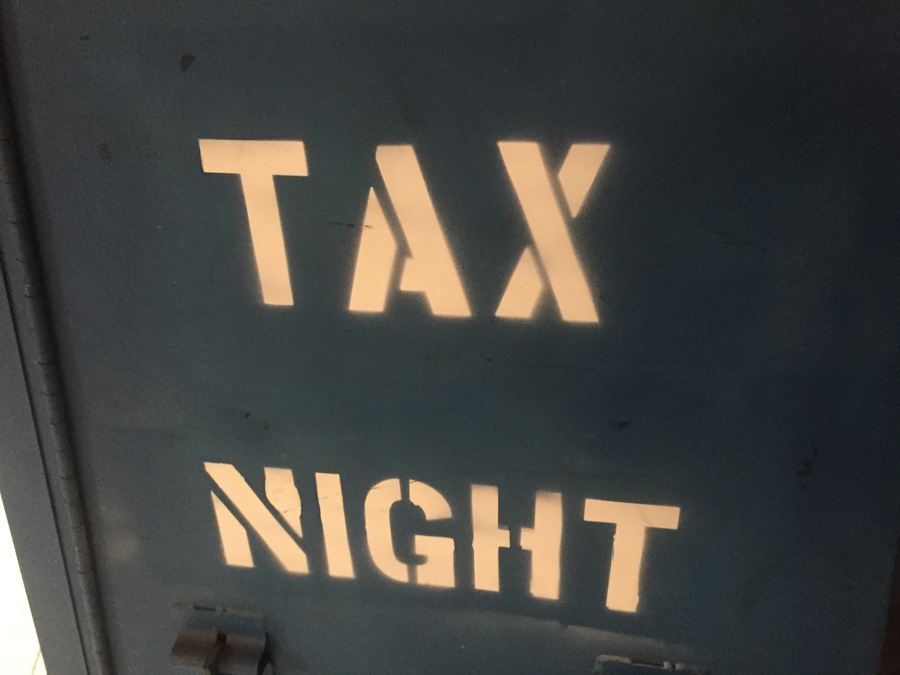 Industrial Blue Metal Cabinet On Casters Used by Post Office During Tax Season [Photo 10]