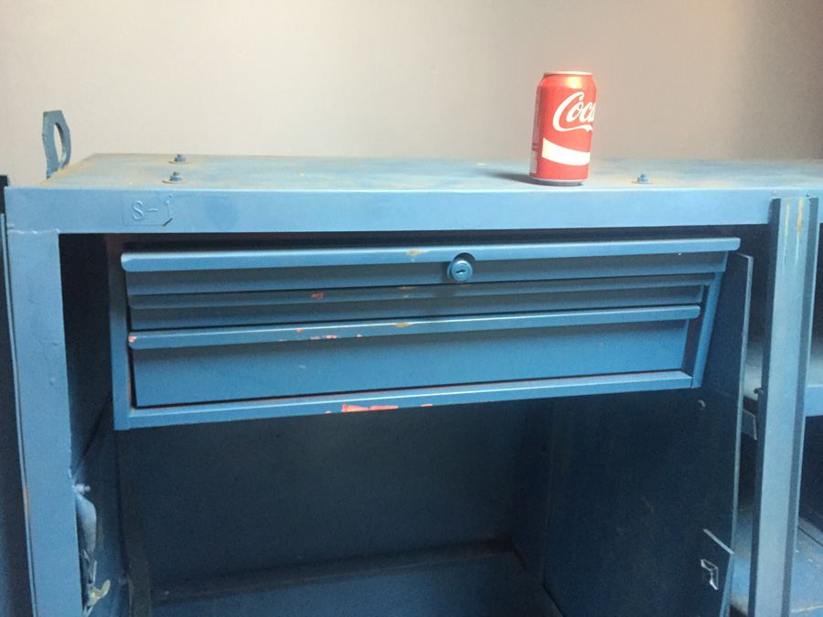 Industrial Blue Metal Cabinet On Casters Used by Post Office During Tax Season [Photo 15]