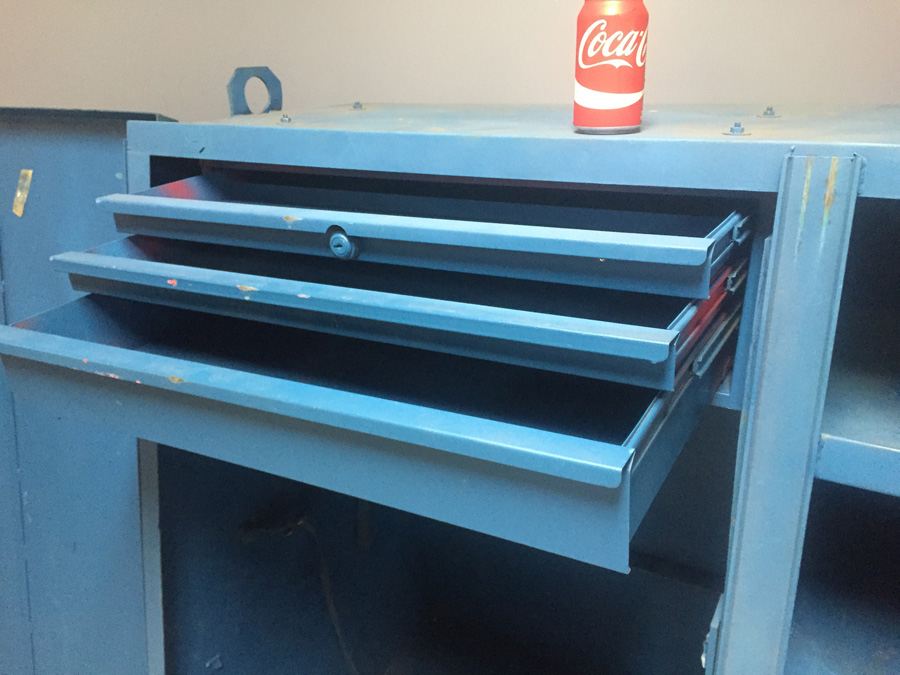 Industrial Blue Metal Cabinet On Casters Used by Post Office During Tax Season [Photo 18]