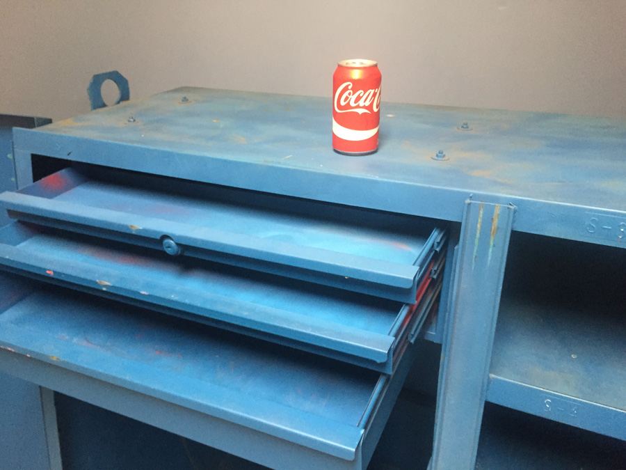 Industrial Blue Metal Cabinet On Casters Used by Post Office During Tax Season [Photo 19]