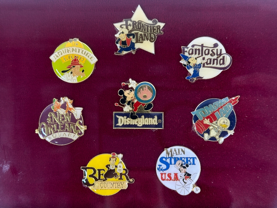 Vintage Disneyland Trading Pins: Frontier Land, Fantasy Land, Tomorrow Land, Main Street U.S.A., Bear Country, New Orleans Square, Adventure Land & Disneyland Framed 9 X 7 [Photo 14]