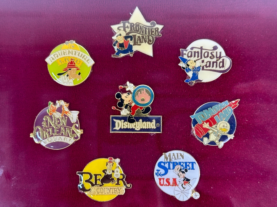 Vintage Disneyland Trading Pins: Frontier Land, Fantasy Land, Tomorrow Land, Main Street U.S.A., Bear Country, New Orleans Square, Adventure Land & Disneyland Framed 9 X 7 [Photo 12]
