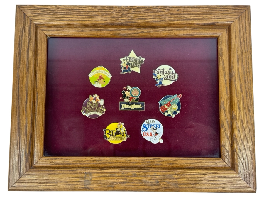 Vintage Disneyland Trading Pins: Frontier Land, Fantasy Land, Tomorrow Land, Main Street U.S.A., Bear Country, New Orleans Square, Adventure Land & Disneyland Framed 9 X 7 [Photo 2]