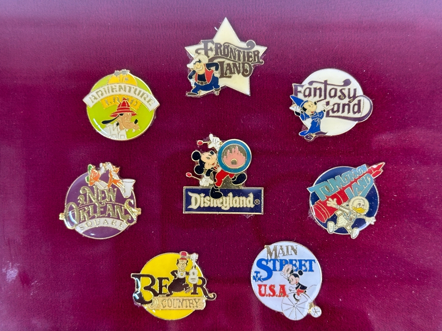 Vintage Disneyland Trading Pins: Frontier Land, Fantasy Land, Tomorrow Land, Main Street U.S.A., Bear Country, New Orleans Square, Adventure Land & Disneyland Framed 9 X 7 [Photo 13]