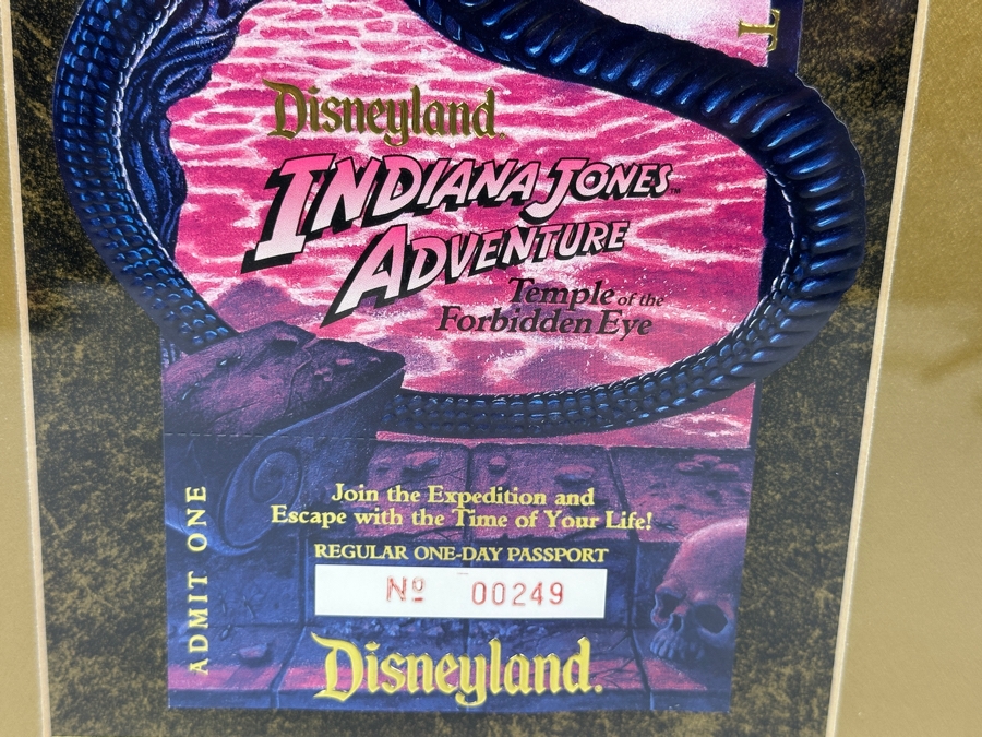 Rare Disneyland Indiana Jones Adventure Commemorative Passport Ticket 1994 Professionally Framed 10.5 X 20.5 [Photo 6]