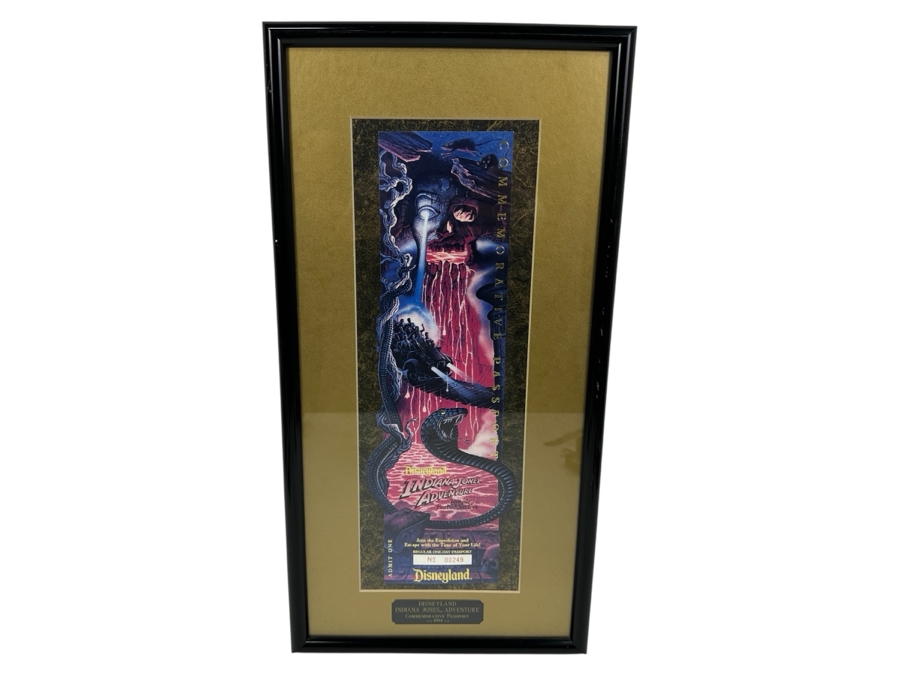 Rare Disneyland Indiana Jones Adventure Commemorative Passport Ticket 1994 Professionally Framed 10.5 X 20.5 [Photo 2]