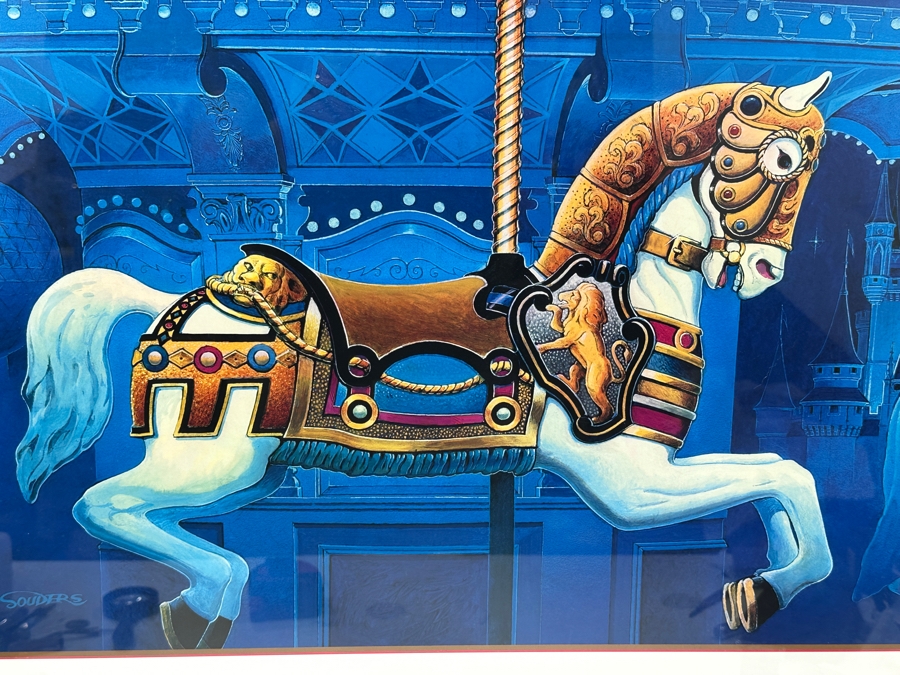 Rare Artist Signed First Disneyana Convention Poster Featuring A Carousel Horse September 24-27, 1998 Walt Disney World Signed By Randy Souders Framed 33.5 X 25.5 [Photo 3]
