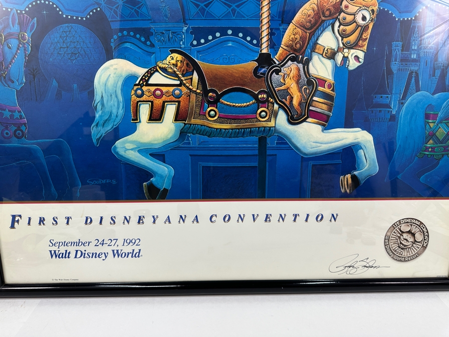 Rare Artist Signed First Disneyana Convention Poster Featuring A Carousel Horse September 24-27, 1998 Walt Disney World Signed By Randy Souders Framed 33.5 X 25.5 [Photo 6]