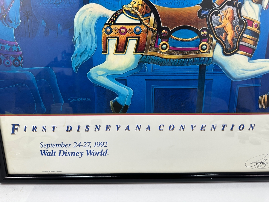 Rare Artist Signed First Disneyana Convention Poster Featuring A Carousel Horse September 24-27, 1998 Walt Disney World Signed By Randy Souders Framed 33.5 X 25.5 [Photo 7]