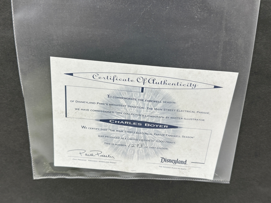 Charles Boyer (1935-2021, American) Limited Edition Artist Signed Lithograph Titled 'The Main Street Electrical Parade Farewell Season' Numbered 1,293 Of 3,000 32.5 X 12 Professionally Framed 41 X 20.5 With Certificate Of Authenticity [Photo 18]