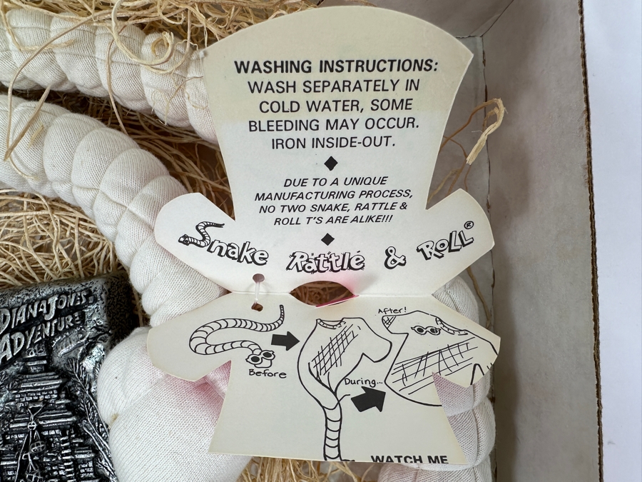 New In Original Box Indiana Jones Adventure Disneyland 1995 Snake That Turns Into A Shirt Adult XL Plus Indiana Jones Adventure Disneyland 1995 Souvenir Paperweight Plaque [Photo 5]