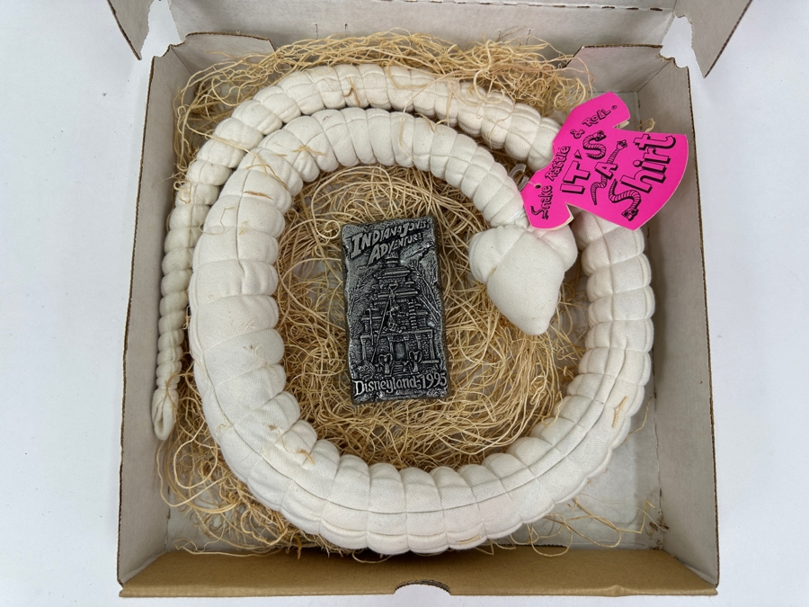 New In Original Box Indiana Jones Adventure Disneyland 1995 Snake That Turns Into A Shirt Adult XL Plus Indiana Jones Adventure Disneyland 1995 Souvenir Paperweight Plaque [Photo 2]