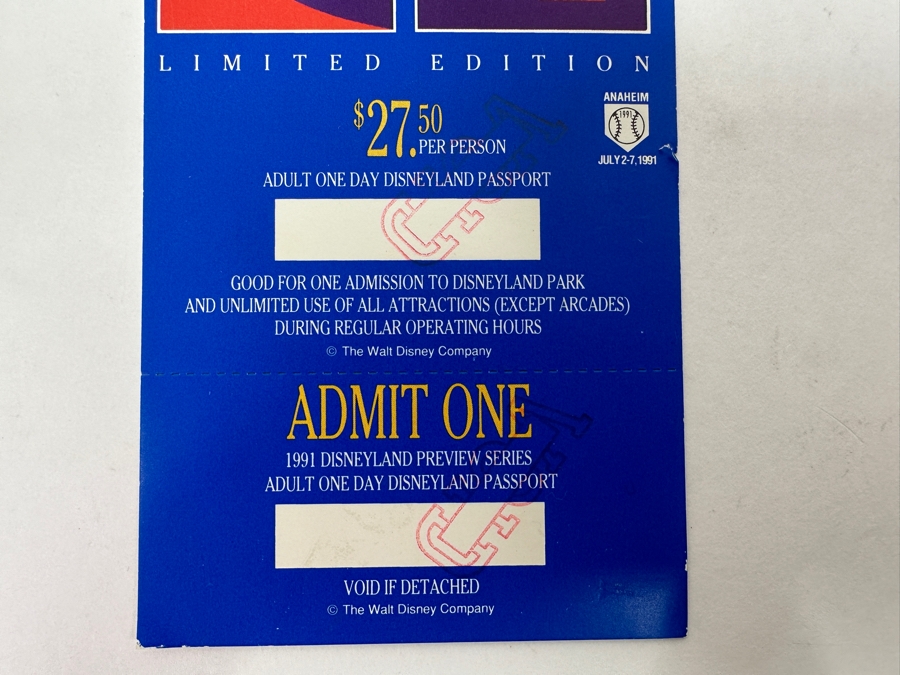 Unused Disneyland 1991 Preview Series Limited Edition Adult One Day Disneyland Passport Ticket [Photo 3]