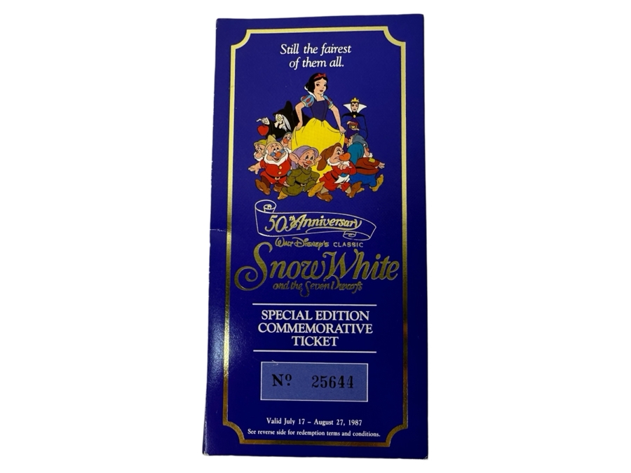 50th Anniversary Walt Disney's Classic Snow White And The Seven Dwarfs Special Edition Commemorative Ticket & Coin 1987 [Photo 2]
