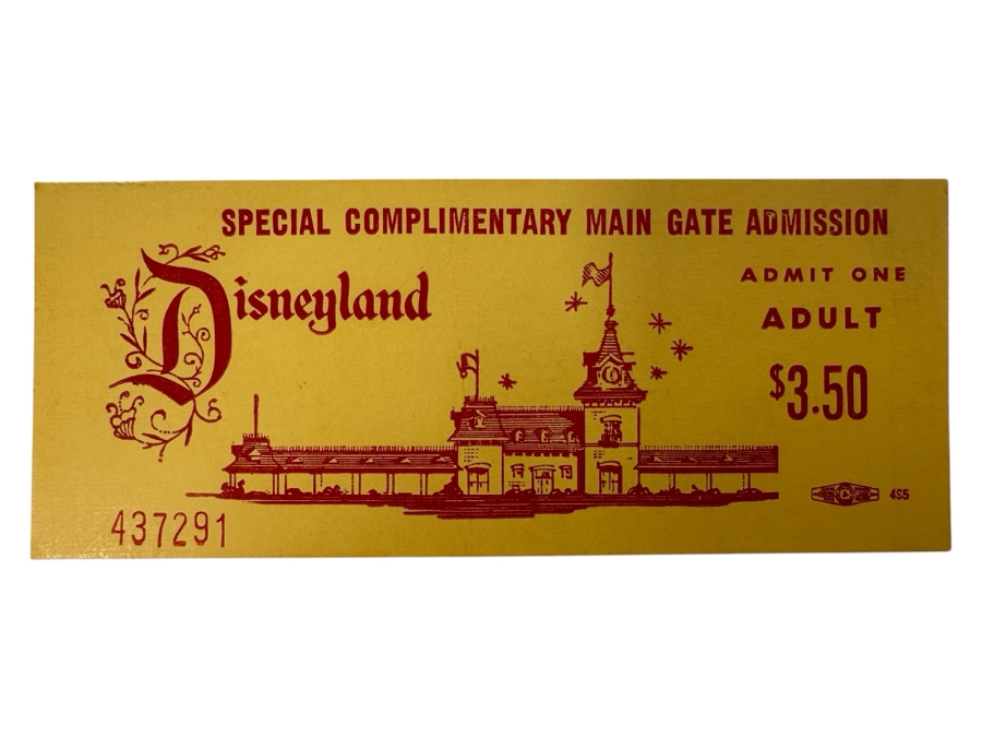 Vintage Disneyland Special Complimentary Main Gate Admission Admit One Adult Ticket Circa 1970 $3.50 5 X 2 [Photo 1]