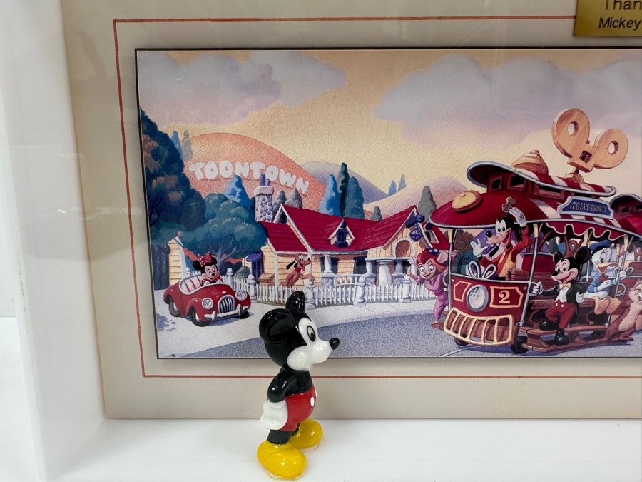 Shadowbox Framed Unused Disneyland Mickey's Toontown Special Edition Commemorative Passport Ticket With Pair Of Small Mickey Mouse And Minnie Mouse Figurines 1993 16W X 6.24H X 2D [Photo 8]