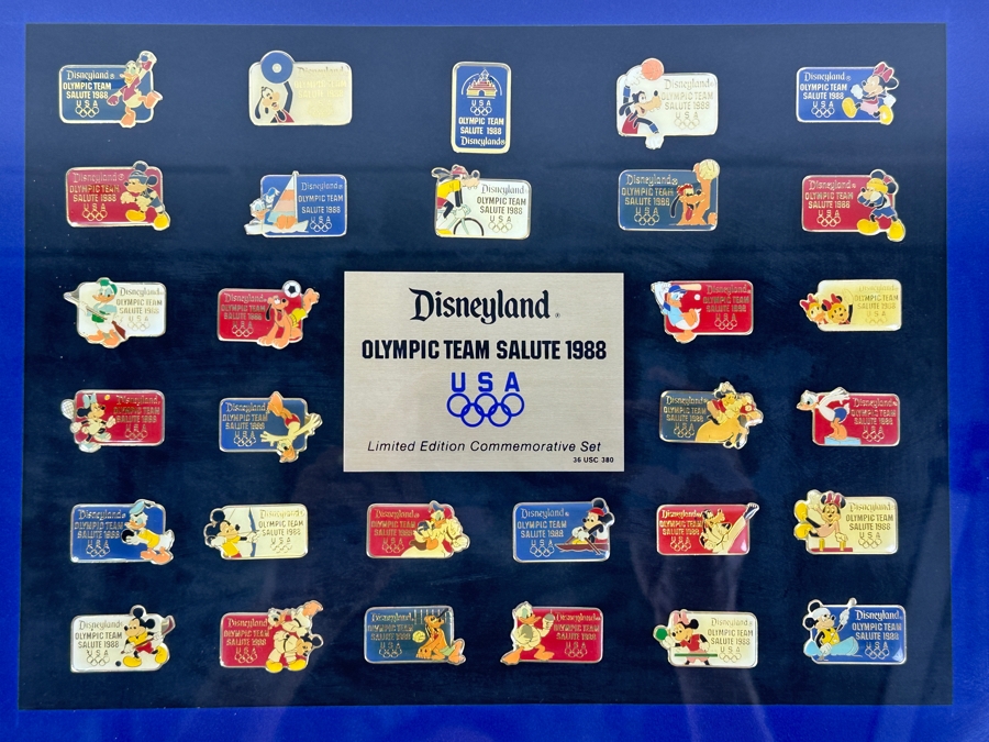 Disneyland Olympic Team Salute 1988 Limited Edition Commemorative Disney Trading Pins Set Framed - 30 Disney Trading Pins 15.5 X 12.5 [Photo 1]