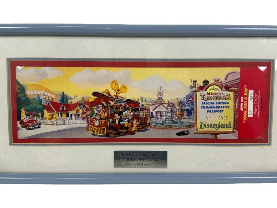 Unused Mickey's Toontown Special Edition Commemorative Passport Ticket 1993 Framed [Photo 1]