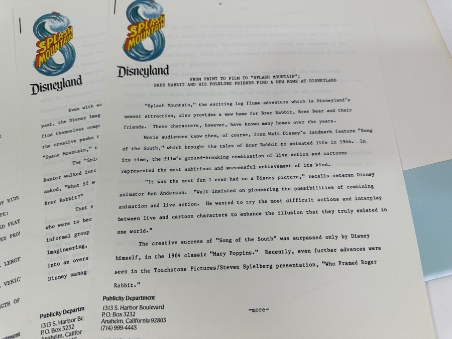 Vintage 1988 Splash Mountain Disneyland Ride Attraction Media Press Kit (Closed Ride In 2023) [Photo 13]