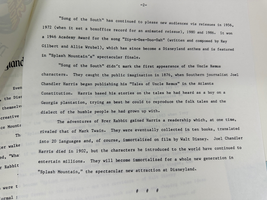 Vintage 1988 Splash Mountain Disneyland Ride Attraction Media Press Kit (Closed Ride In 2023) [Photo 15]