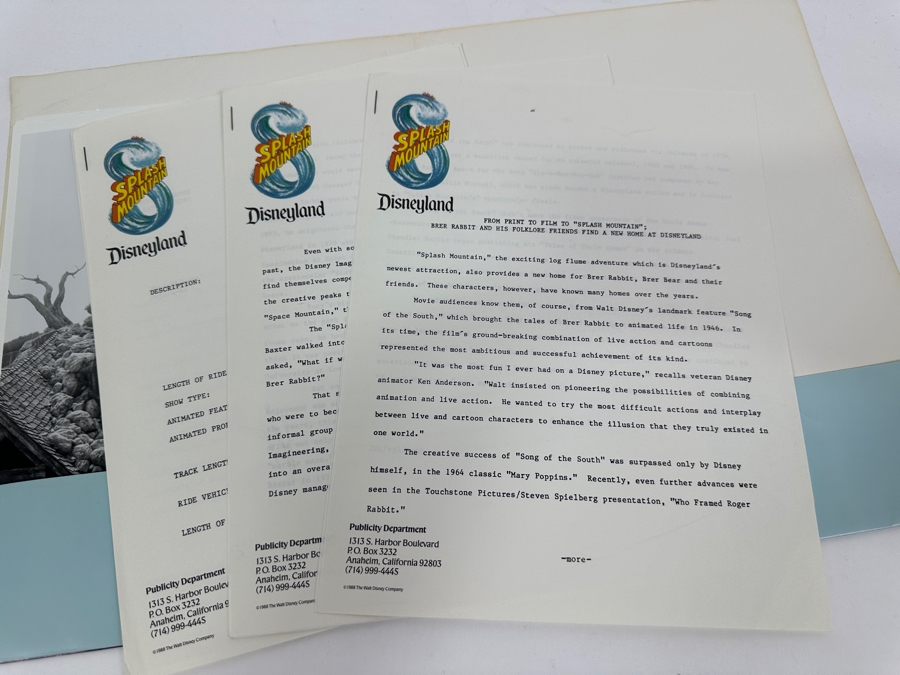 Vintage 1988 Splash Mountain Disneyland Ride Attraction Media Press Kit (Closed Ride In 2023) [Photo 12]