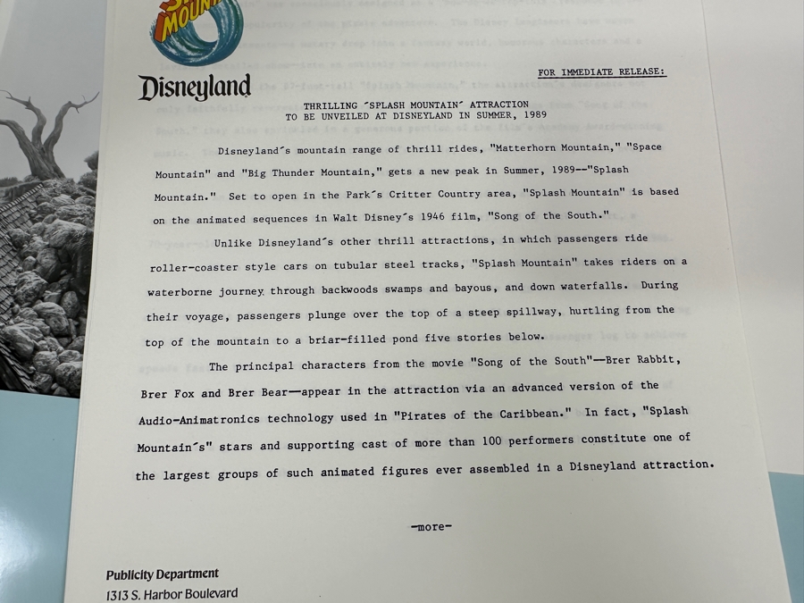 Vintage 1988 Splash Mountain Disneyland Ride Attraction Media Press Kit (Closed Ride In 2023) [Photo 17]