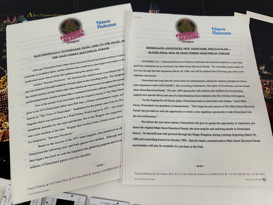 Vintage Main Street Electrical Parade 1972-1996 Farewell Season Press Kit News Release For Media With Photos & Slides [Photo 12]