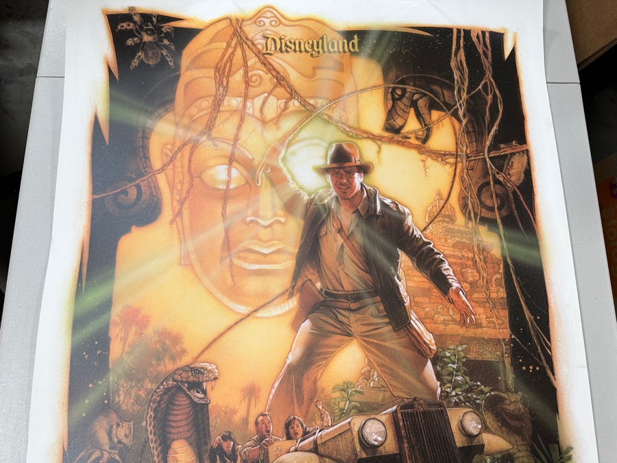 Rare Vintage 1995 Indiana Jones Adventure Disneyland Lithograph Signed By Michael Eisner & Artist Drew Struzen W/ COA Limited Edition Numbered 9 Of 500 25.5 X 38 [Photo 2]