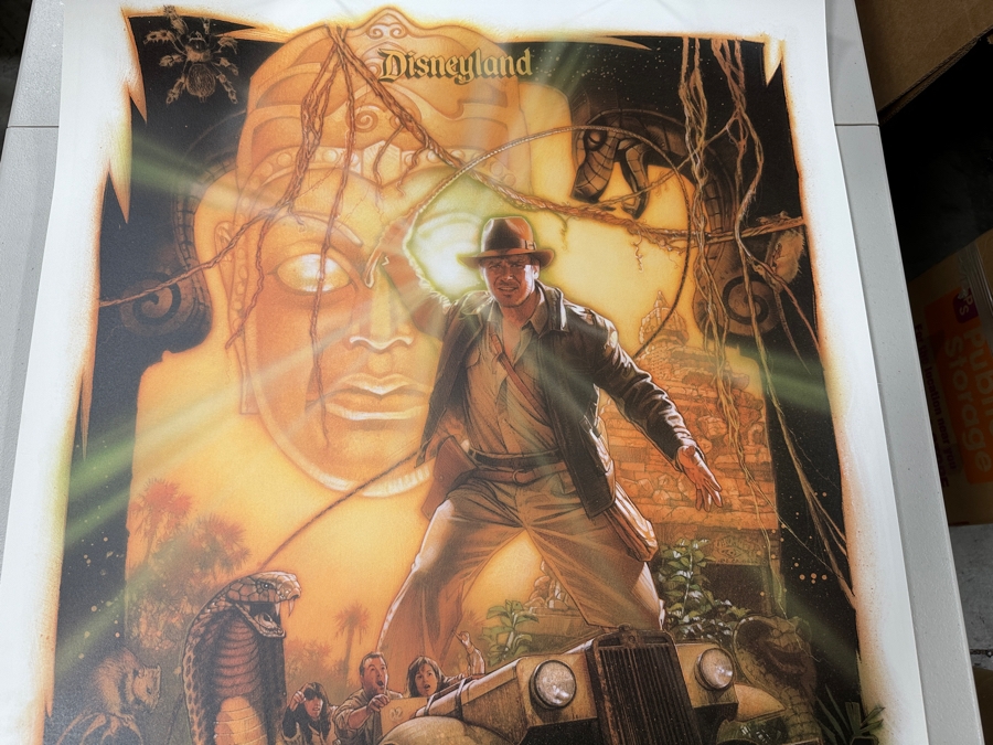 Rare Vintage 1995 Indiana Jones Adventure Disneyland Lithograph Signed By George Lucas, Michael Eisner & Artist Drew Struzen W/ Disneyland Letterhead Memo - Limited Edition Artist Proof 28 Of 50 For Members Of The Disneyland ALI Team 25.5 X 38 [Photo 14]