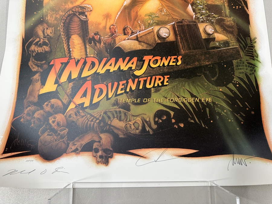 Rare Vintage 1995 Indiana Jones Adventure Disneyland Lithograph Signed By George Lucas, Michael Eisner & Artist Drew Struzen W/ Disneyland Letterhead Memo - Limited Edition Artist Proof 28 Of 50 For Members Of The Disneyland ALI Team 25.5 X 38 [Photo 2]