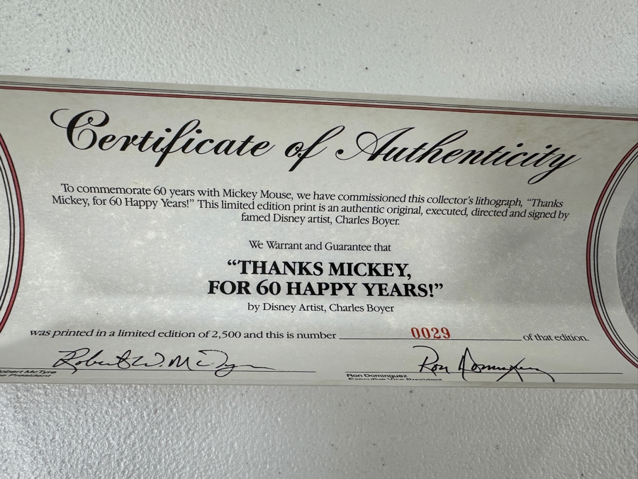 Charles Boyer (1935-2021, American) Limited Edition Artist Signed Lithograph 1988 'Thanks Mickey, For 60 Happy Years!' Numbered 29 Of 2,500 With COA 18 X 24 [Photo 11]